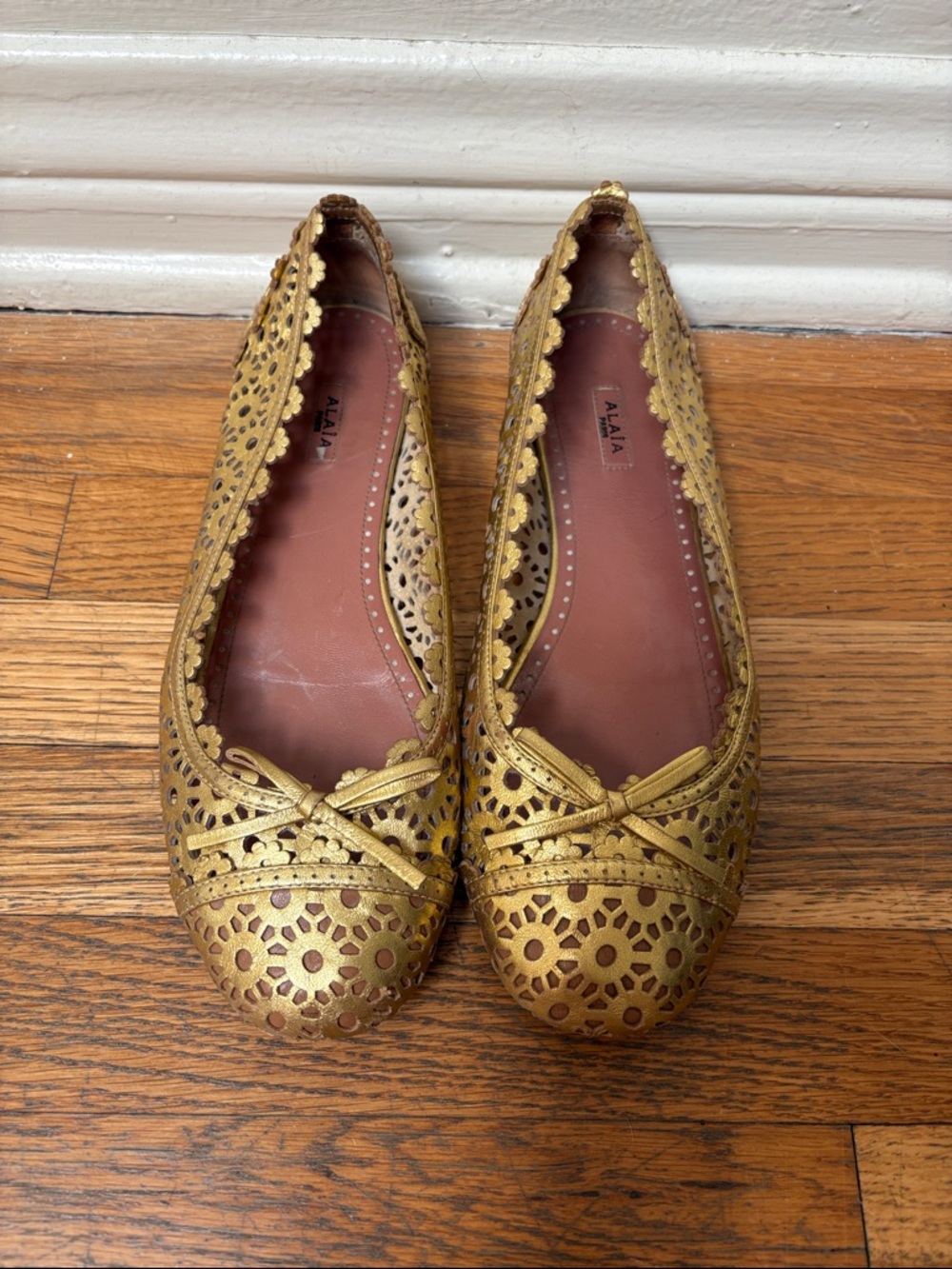 2000s Alaia Gold Laser-Cut Ballet Flats